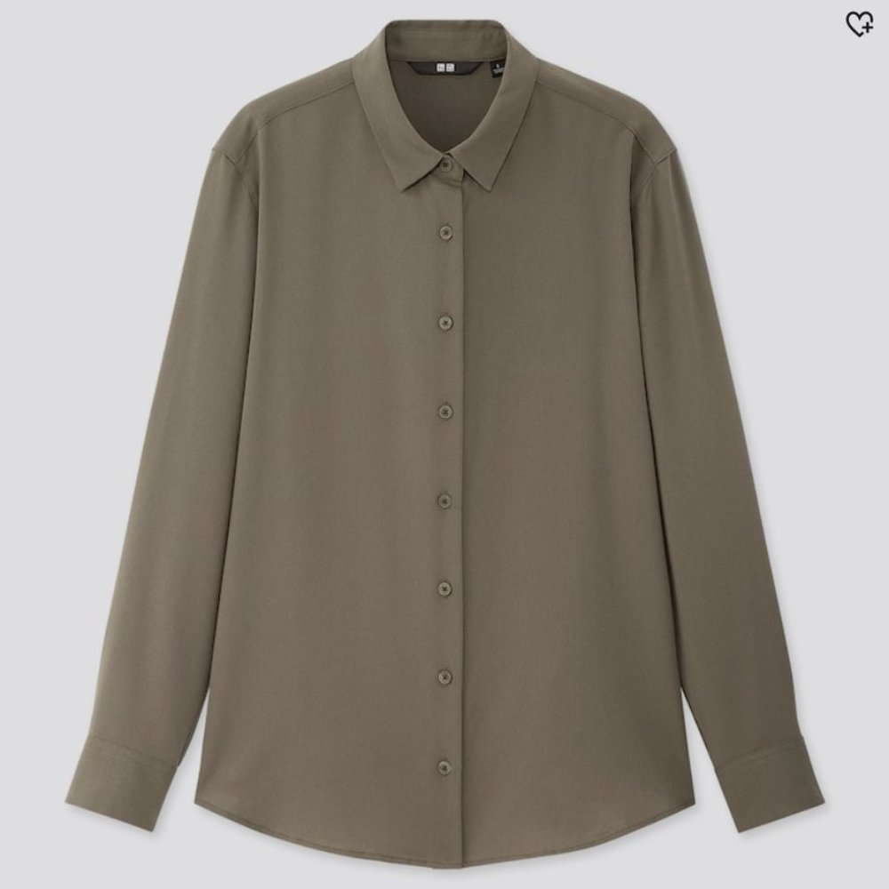 Uniqlo Women Rayon Long-Sleeve Blouse - Olive